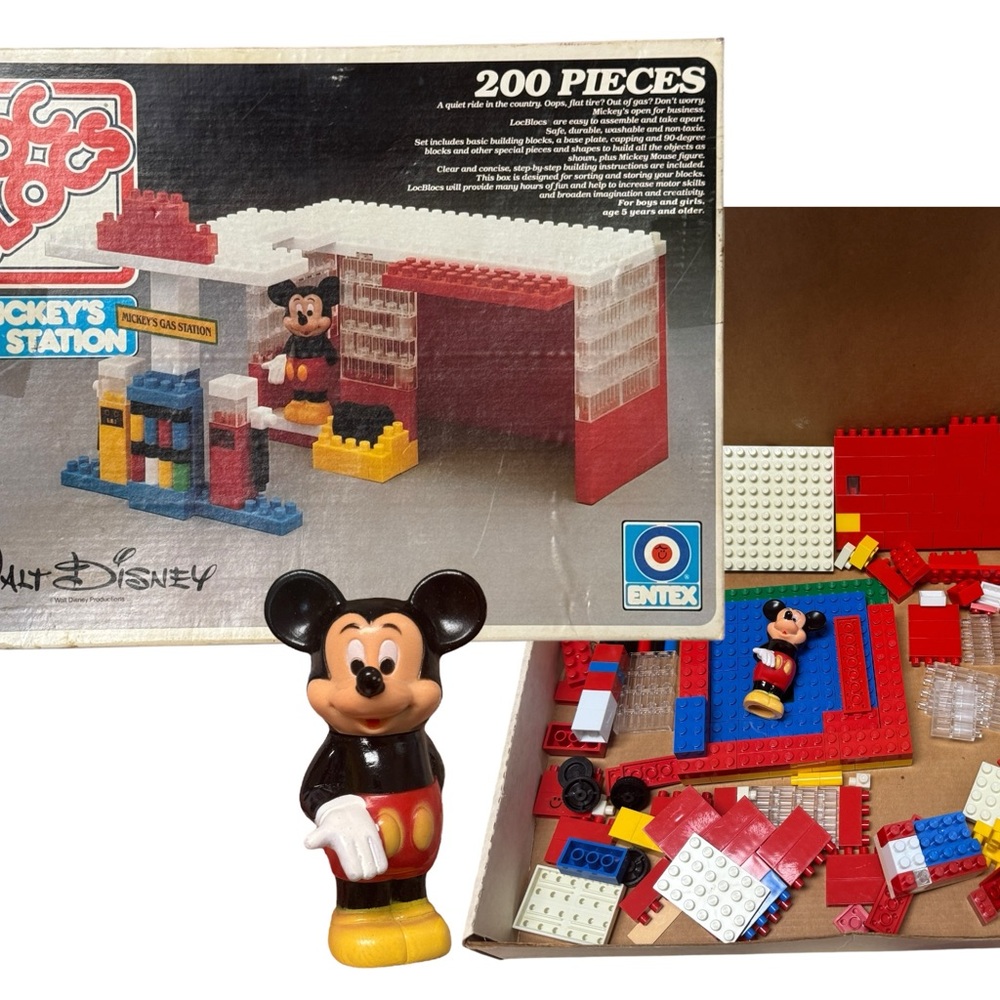 Vintage 80s 1982 Loc Blocs Walt Disney Mickey’s Gas Station